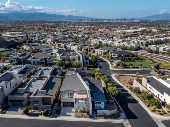 Aerial image of luxury homes in Henderson with a Las Vegas Strip view